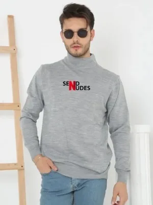 Férfi szürke oversized félgolf nyakú nyomott trikó pulóver