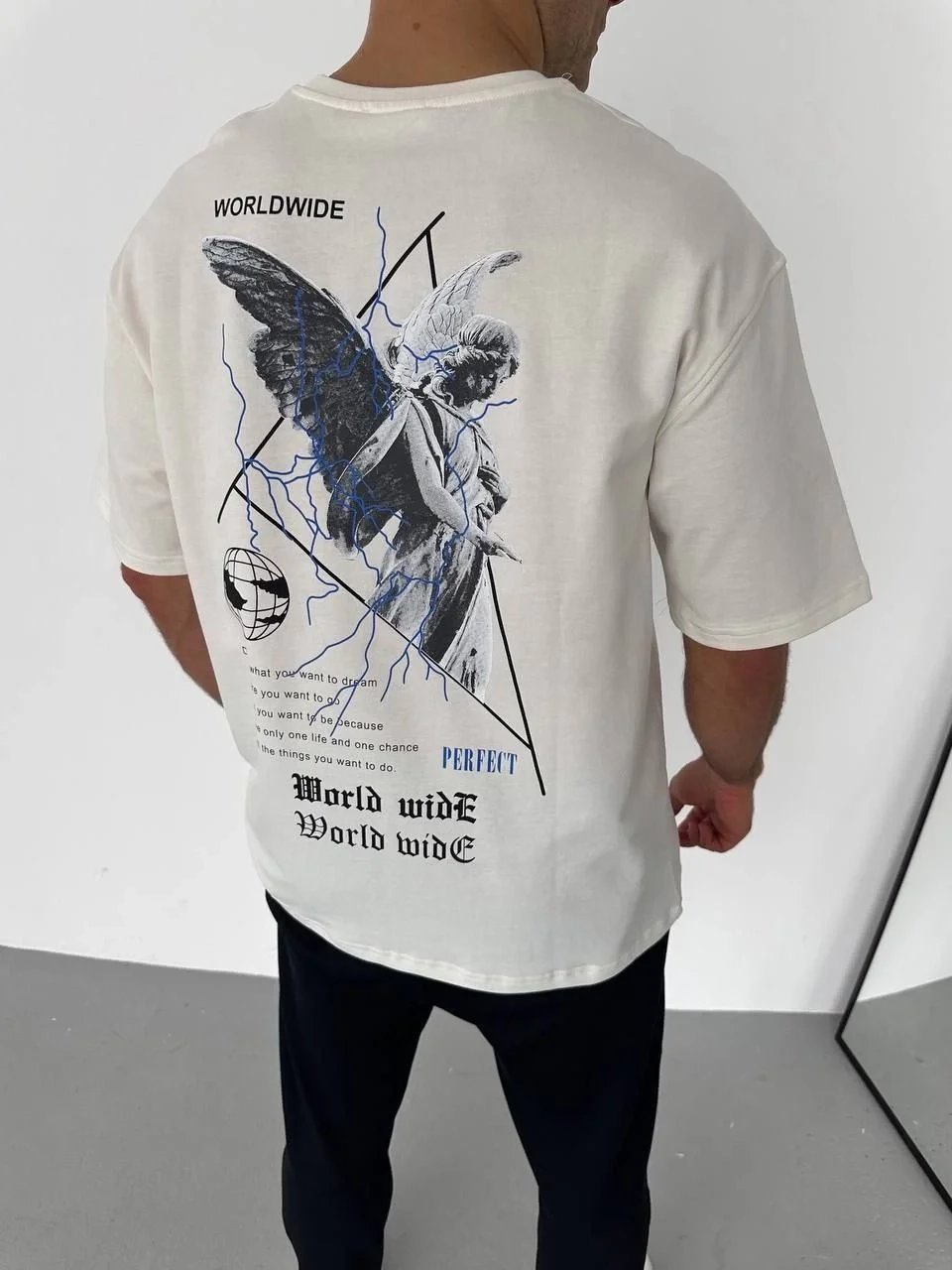 Bărbat Alb Regular Guler Bicicletă Imprimat Tricou 2