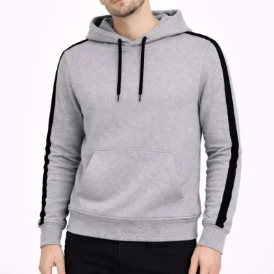 Pánský oversized bavlněný sweatshirt s kapucí a pruhy, šedý, 3 nitě 3