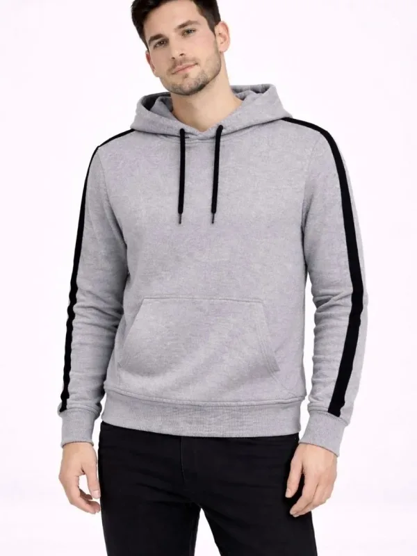 Pánský oversized bavlněný sweatshirt s kapucí a pruhy, šedý, 3 nitě 3
