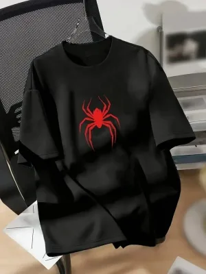Ženska crna biciklistička kragna s printom pauka oversize majica