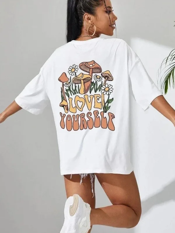 Dámské bílé oversized tričko s potiskem s krátkým rukávem 3