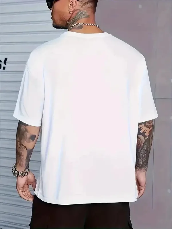 Férfi Fehér Oversize Kerékpárnyakú Állatmintás Póló 2