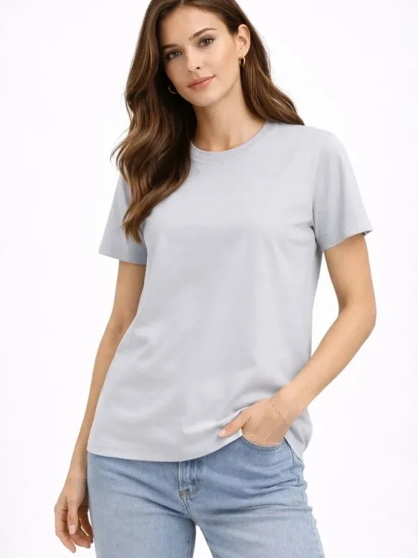 Women's Gray Regular Scoop Neck Short Sleeve Plain T-Shirt 5