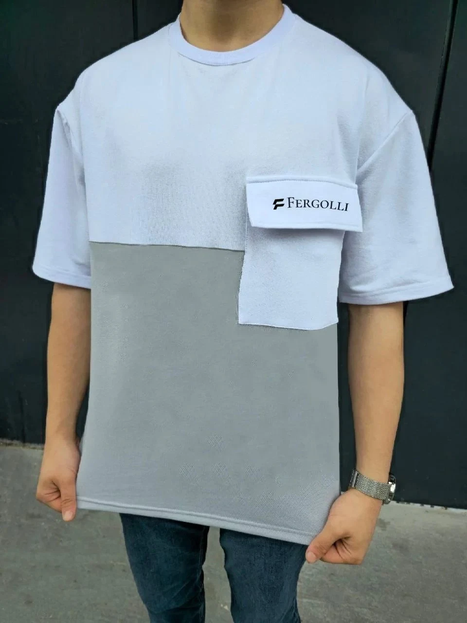 Férfi Szürke Patch Pocket Rövid Ujjú Póló