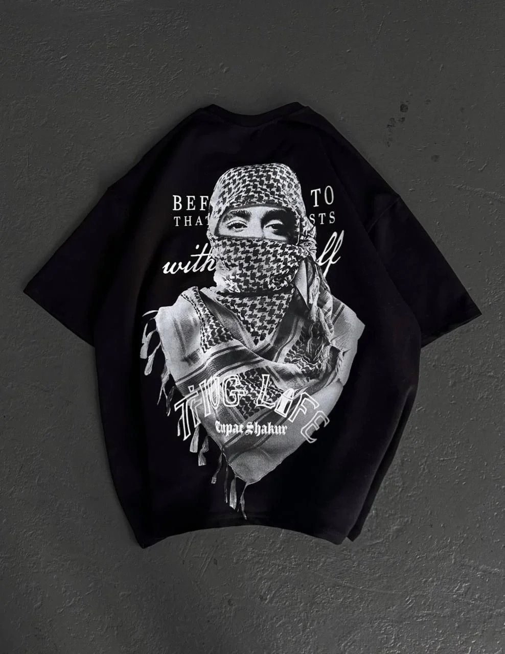 Bărbat Negru Tricou cu Guler Bicicletă Imprimat cu Eșarfă Palestiniană 7