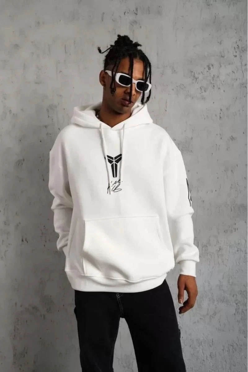 Pánské černé oversized 3-nitné bavlněné potištěné mikiny s kapucí a kapsami