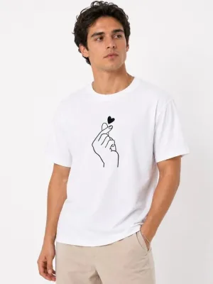 Muški bijeli oversize print srce tema kratki rukav majica