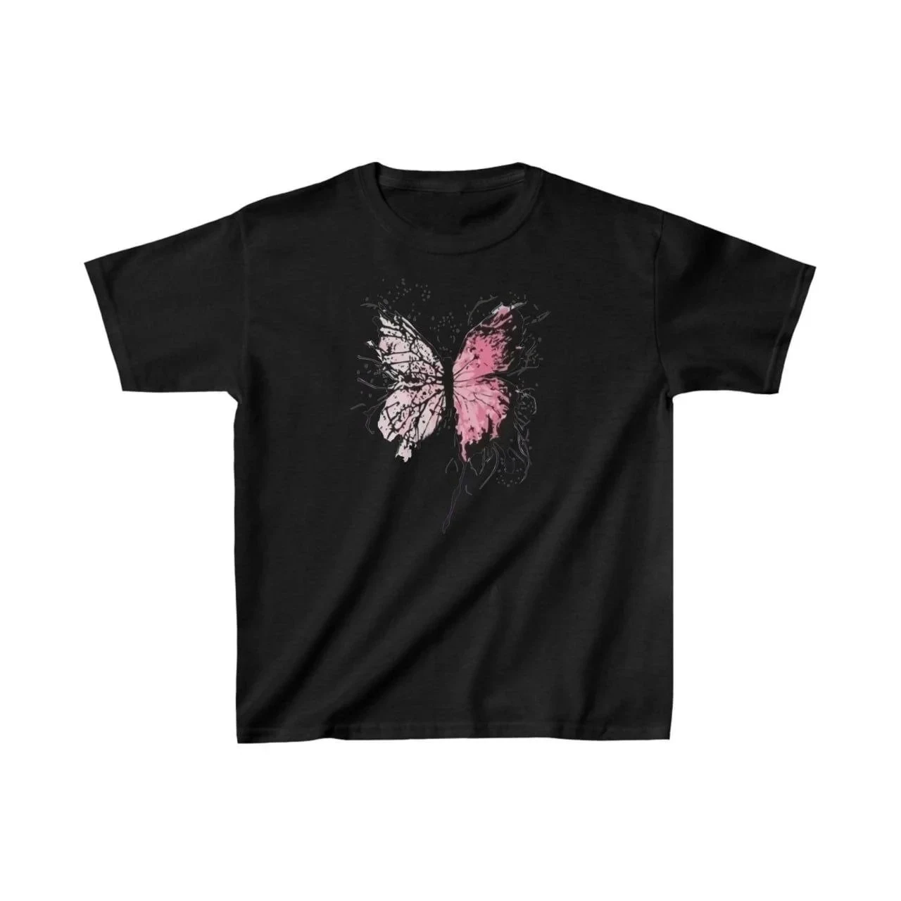 Children's Black Printed Scoop Neck Cotton T-Shirt