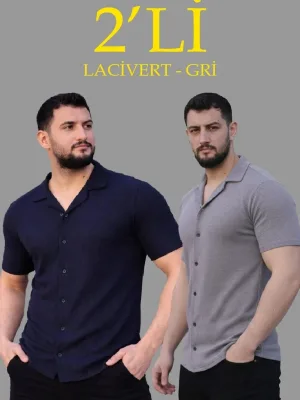 Ανδρικό Σετ 2 Τεμαχίων Regular Fit Πουκάμισα με Waffle Ύφασμα, Ανοιχτό Γιακά και Κουμπιά