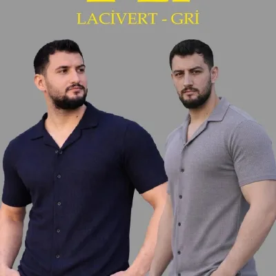Férfi 2-es Szett Waffle Anyagú Nyitott Gallérú Gombos Regular Fit Ing 1