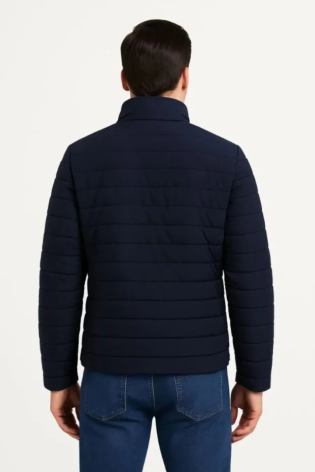 Men's Navy Water-Repellent Quilted Lined Zippered Bomber Jacket 2