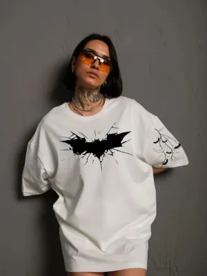 Ženska bijela oversize bicikli kragna print majica