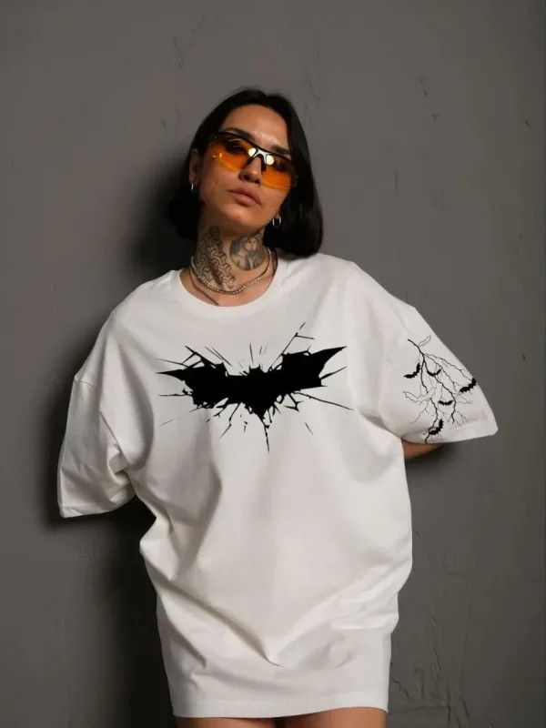 Ženska bijela oversize bicikli kragna print majica 1