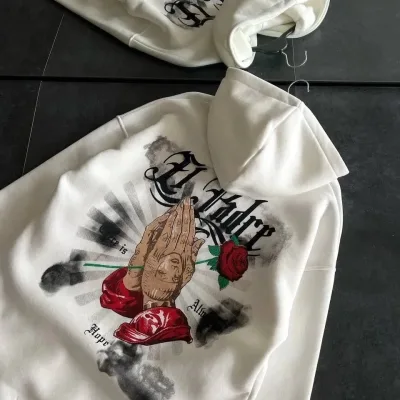 Jina Spî Oversize Kapşonlu Çapkirî 3 Têl Pembû Sweatshirt 1
