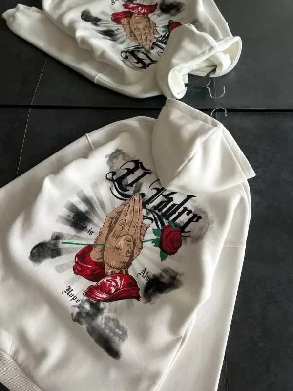 Jina Spî Oversize Kapşonlu Çapkirî 3 Têl Pembû Sweatshirt 1