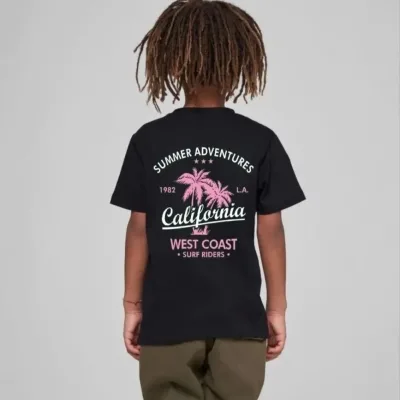 Children's Black Printed Oversize Crew Neck T-Shirt 2