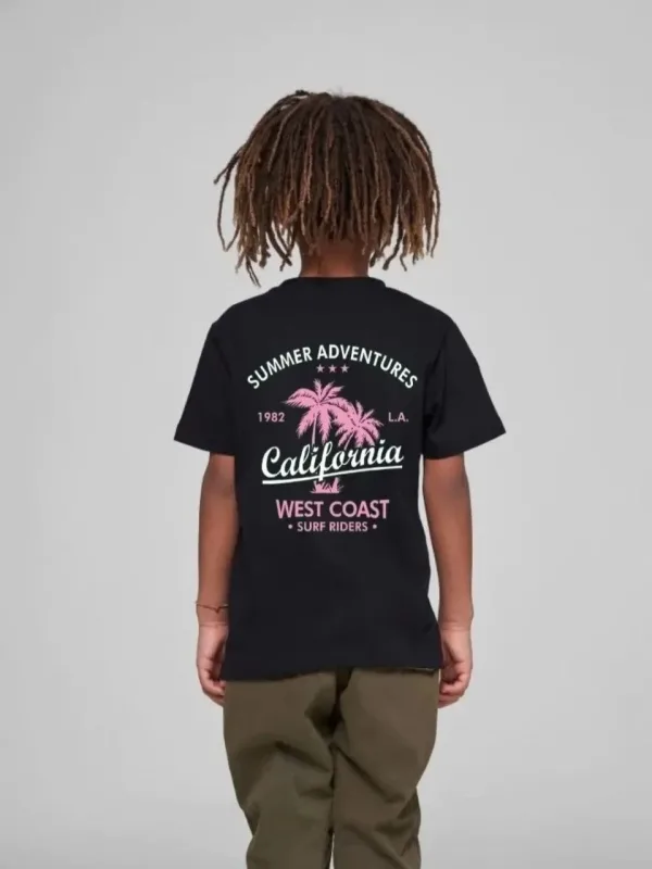 Children's Black Printed Oversize Crew Neck T-Shirt 2