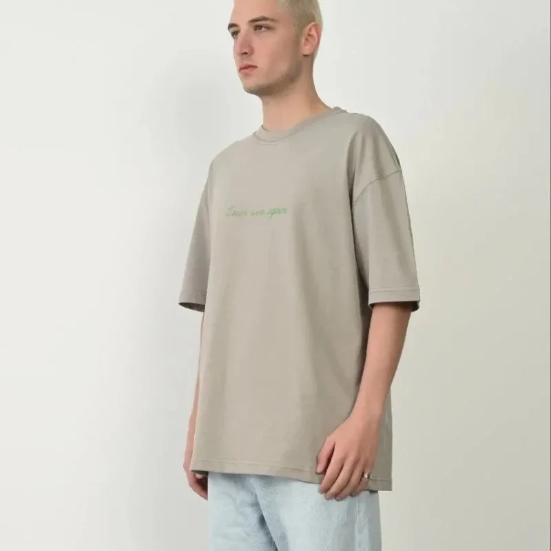 Férfi festett szürke oversized biciklinyakas nyomott póló