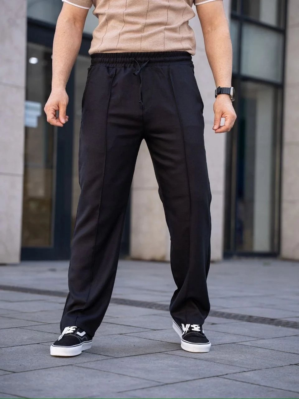 Erkek Siyah Rahat Keten Jogger Cepli Buggy Pantolon