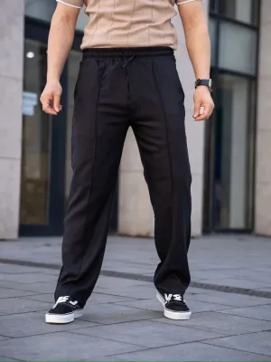 Fekete Kényelmes Len Jogger Zsebes Buggy Nadrág