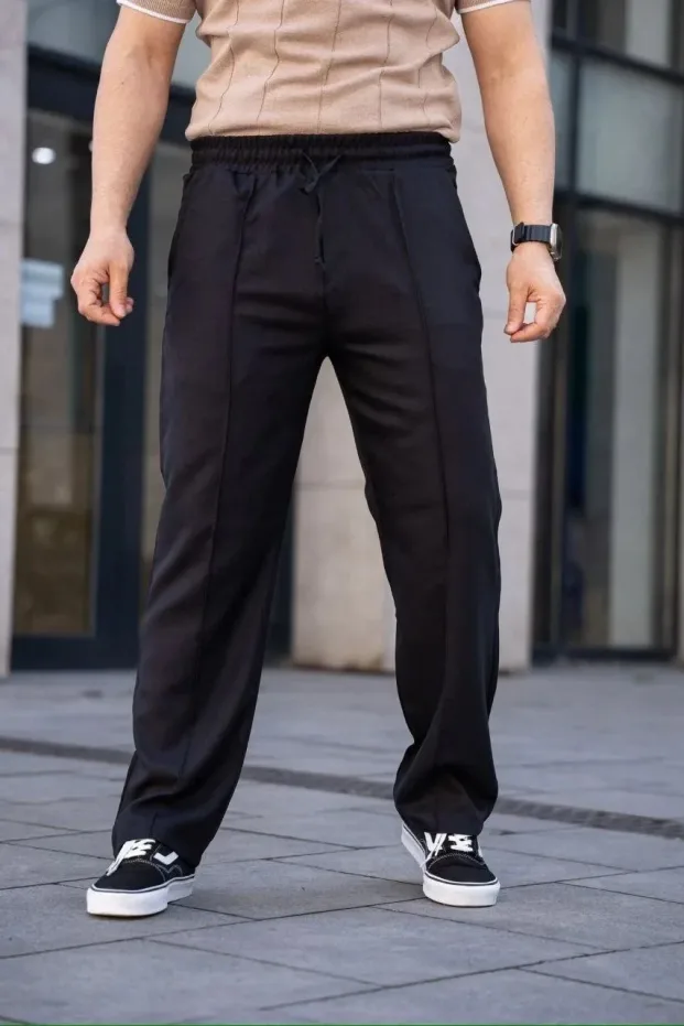 Pánské černé pohodlné lněné jogger kalhoty s kapsami 1