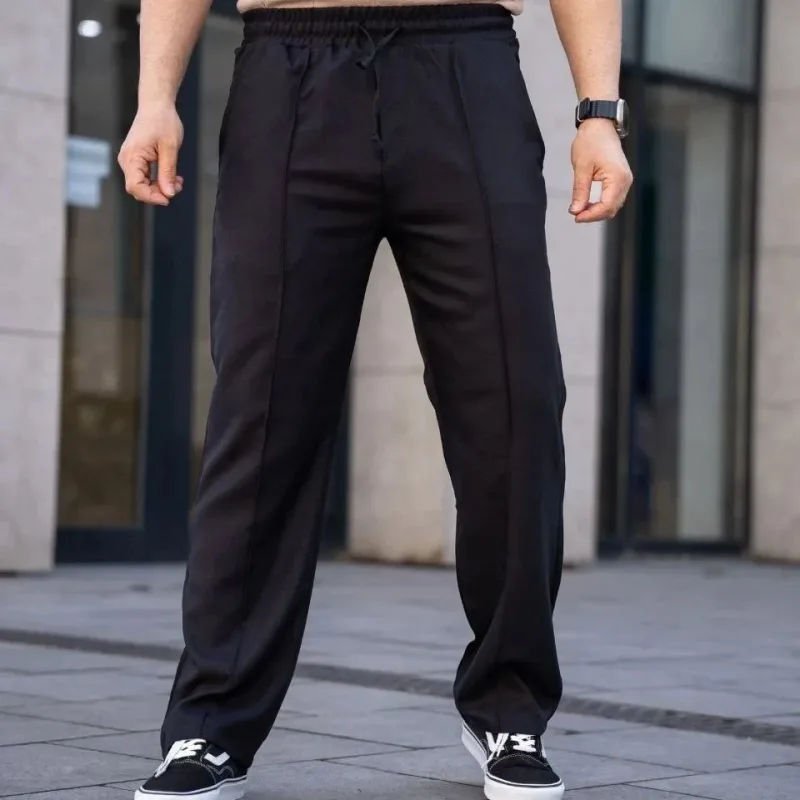 Pánské černé pohodlné lněné jogger kalhoty s kapsami