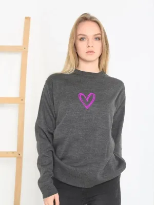 Women Smoke Oversize Crew Neck Printed Knit Sweater