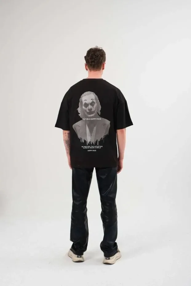 Women's Black Oversize Crew Neck Printed T-Shirt 3