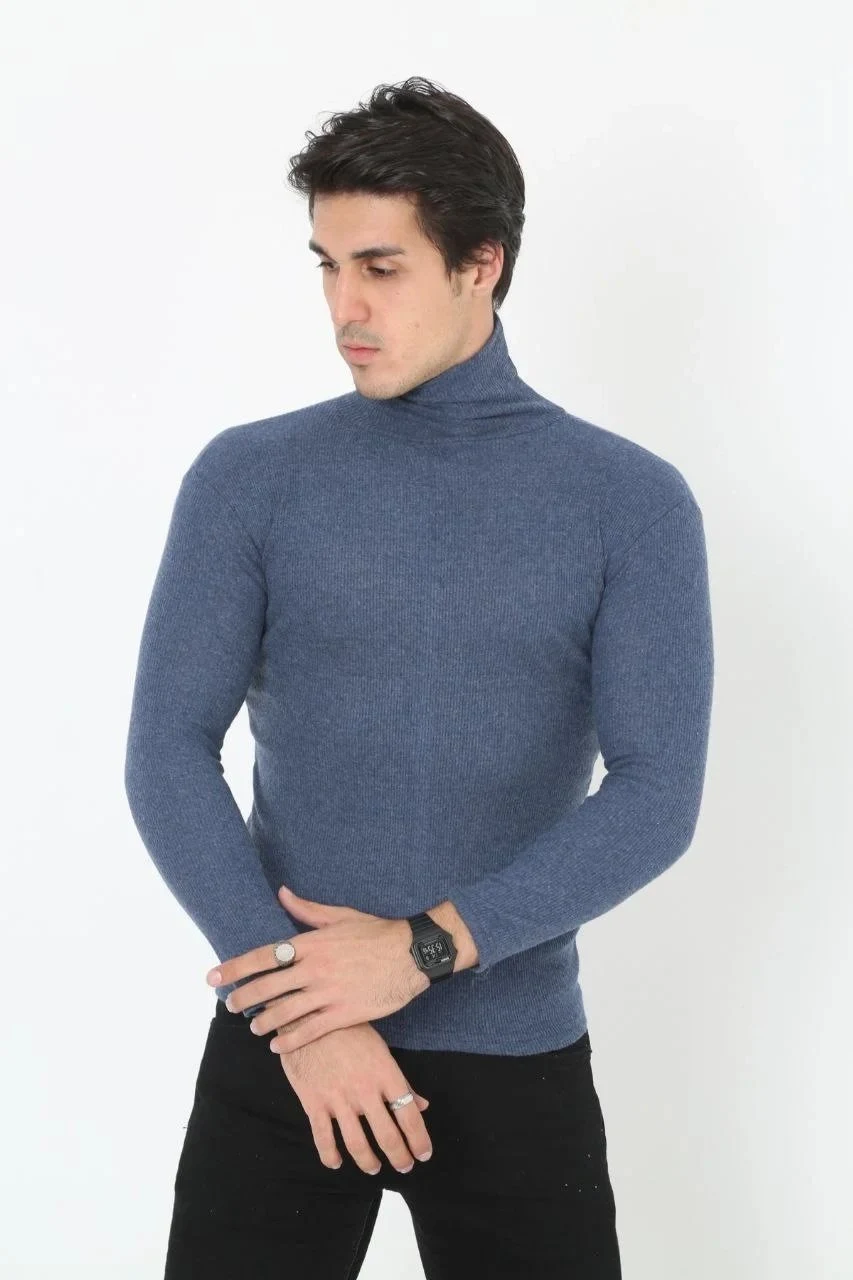 Men's Indigo Slim Fit Turtleneck Stretch Ribbed Bodysuit
