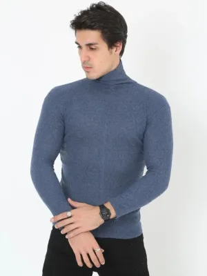 Pánske indigové slim fit rolákové lycrové rebrované body