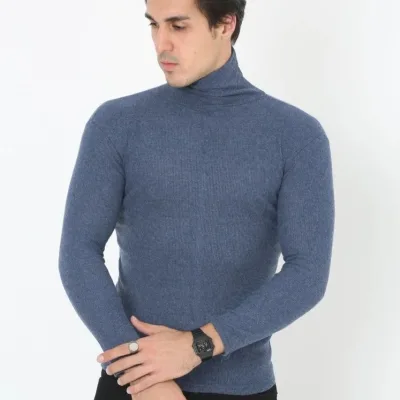 Men's Indigo Slim Fit Turtleneck Stretch Ribbed Bodysuit 1