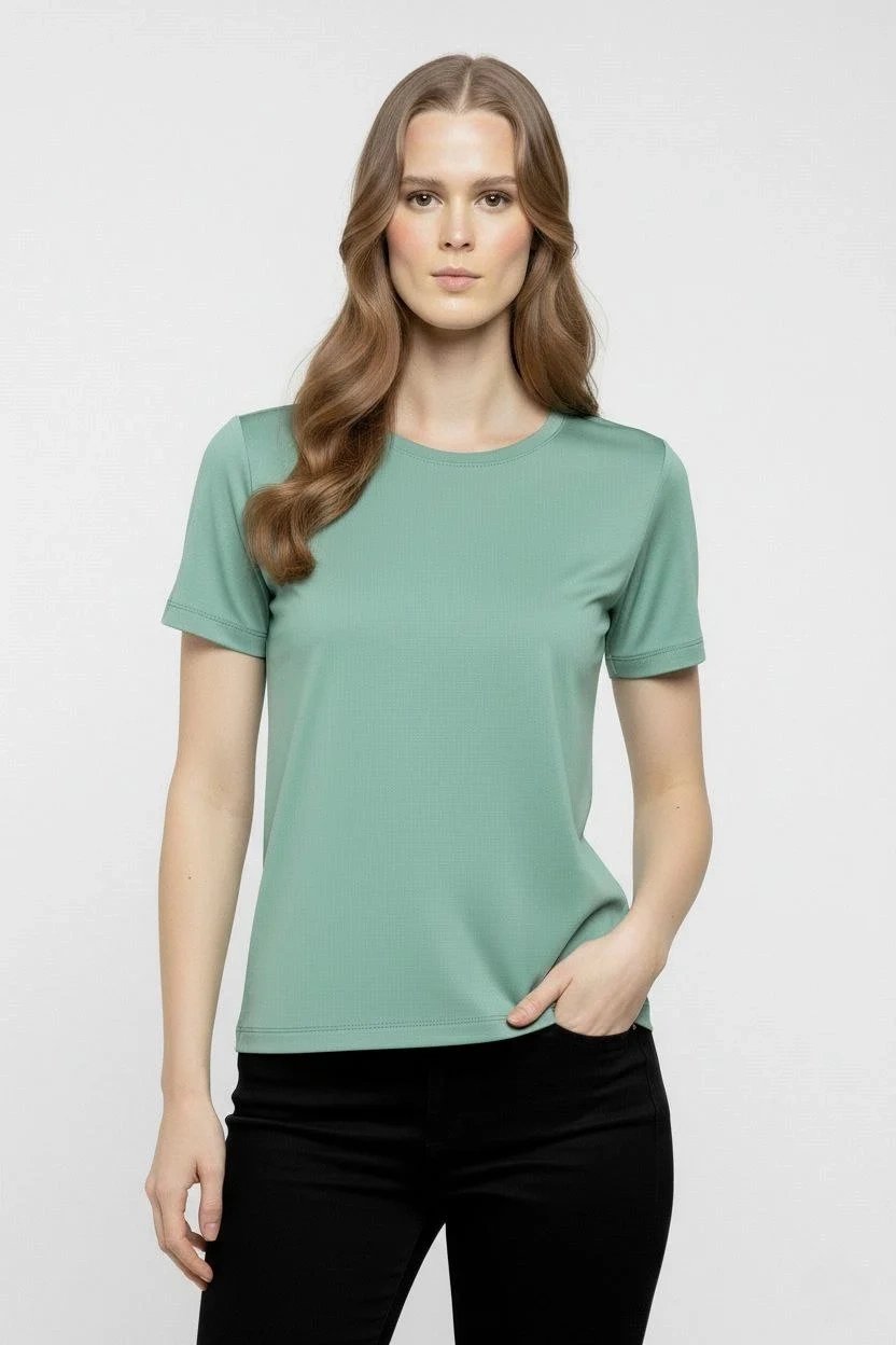 Női Mentazöld Slim Fit Likrás Kerékpár Nyakú Basic Póló 3
