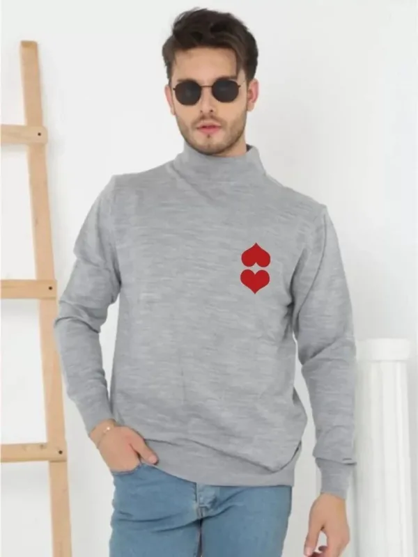 Men's Gray Mock Turtleneck Printed Knit Sweater 1