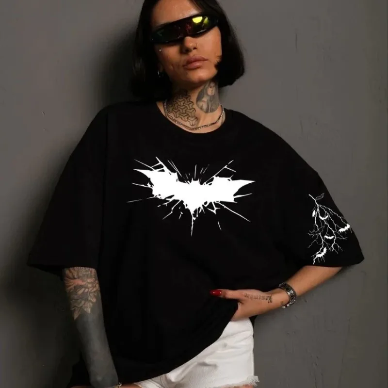 Femeie Negru Oversize Guler Bicicletă Mânecă Liliac Imprimat Tricou