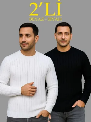 Ανδρικό 2τεμ Σετ Ριμπέ Regular Fit Ποδηλατόγιακα Χοντρό Πλεκτό Πουλόβερ