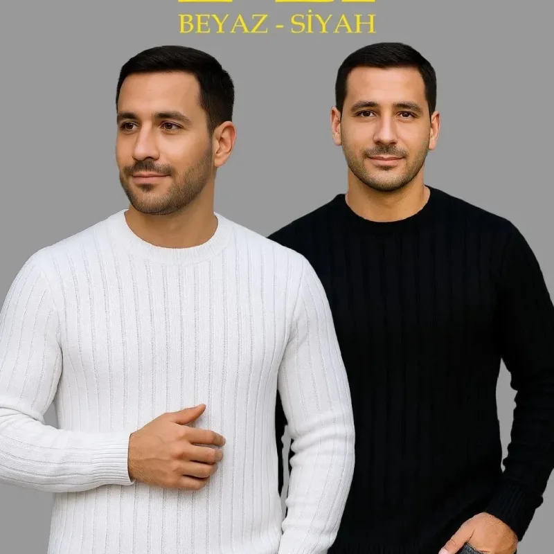 Muški 2-komplet rebrasti regular fit biciklistički kragna debeli pleteni džemper