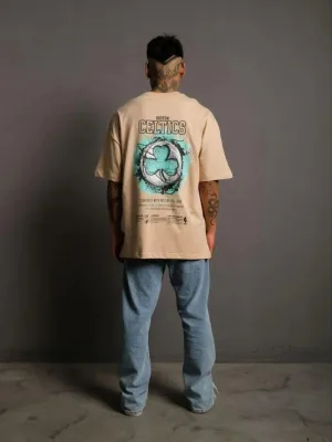 Muški Bež Oversize Bicikli Kragna Print Majica