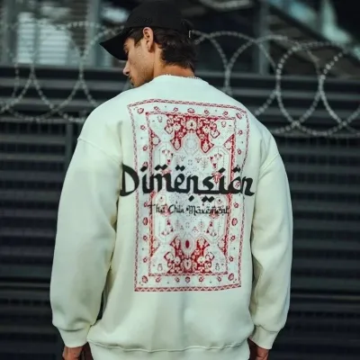 Férfi fehér 3 szálas pamut kerek nyakú nyomott sweatshirt 3