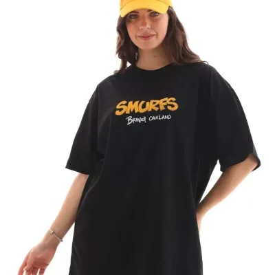Femeie Tricou Negru Oversize Gât Bicicletă Imprimat 4