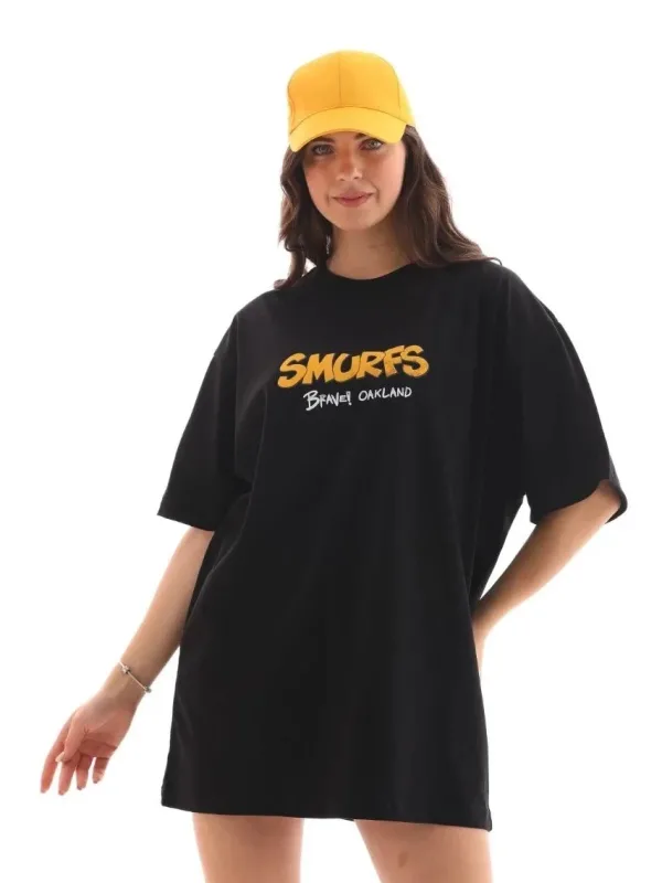 Femeie Tricou Negru Oversize Gât Bicicletă Imprimat 4