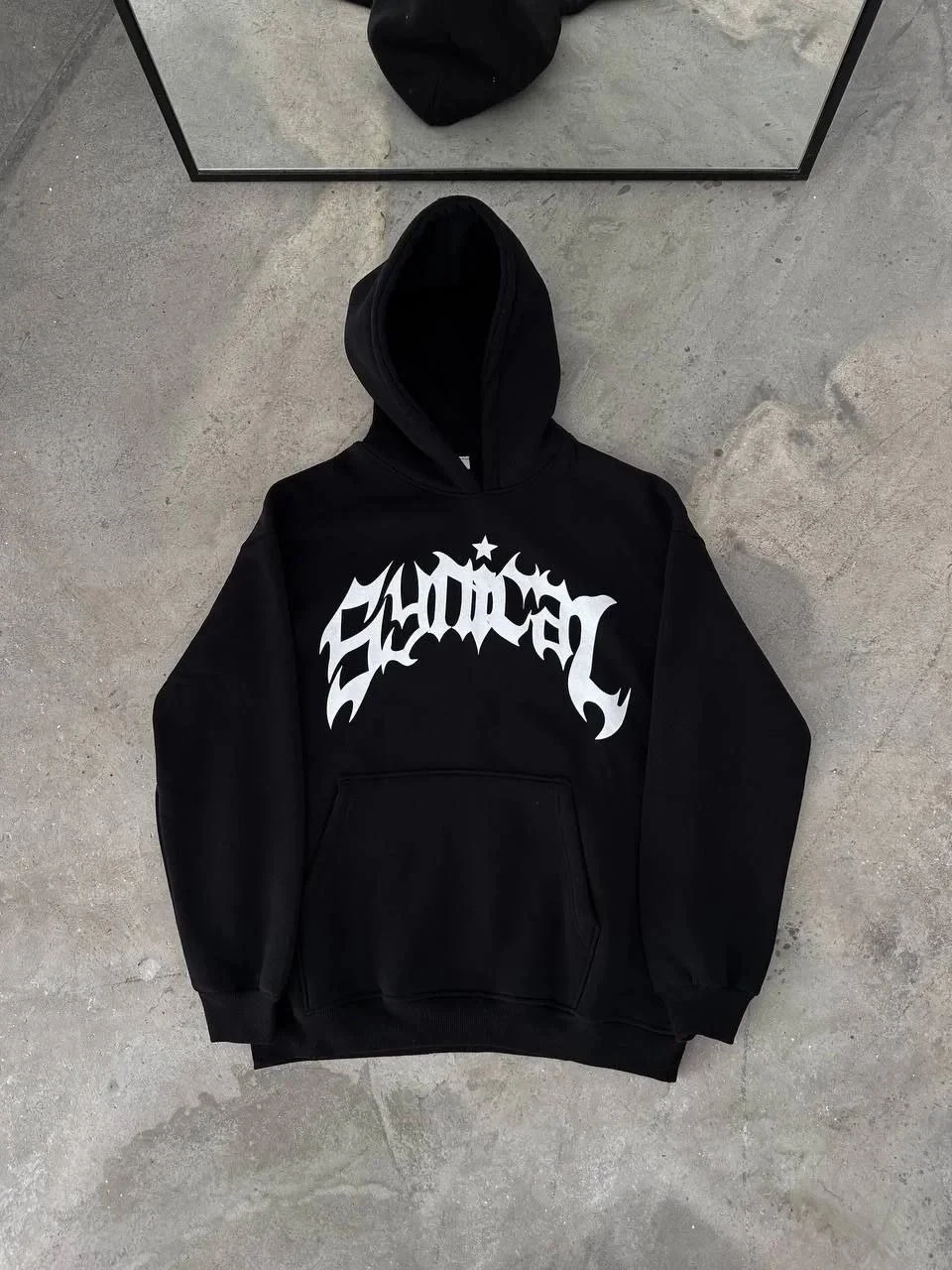 Femea Negru 3 Firă Bumbac Imprimat Buzunar Cangur Hoodie