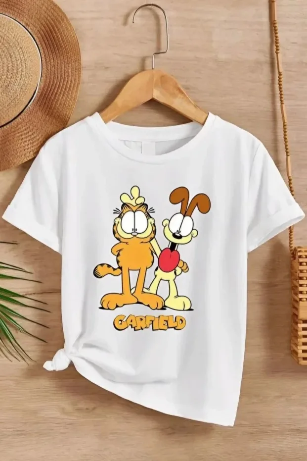Children's White Printed Oversize Round Neck T-Shirt 1