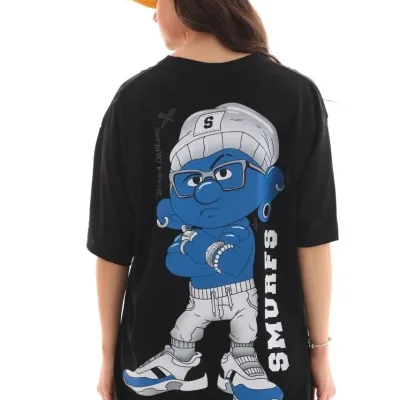 Femeie Tricou Negru Oversize Gât Bicicletă Imprimat 2