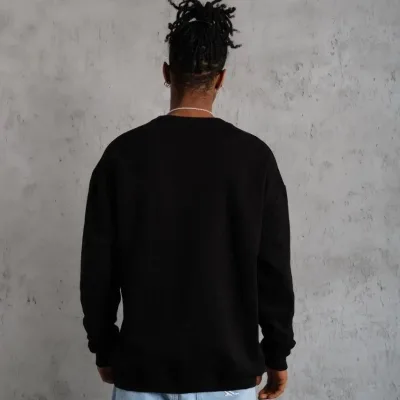 Sweatshirtê Mêran ê Reş, Stûyê Bisîkletê, 3 Têl, Pembû, Çapkirî 2
