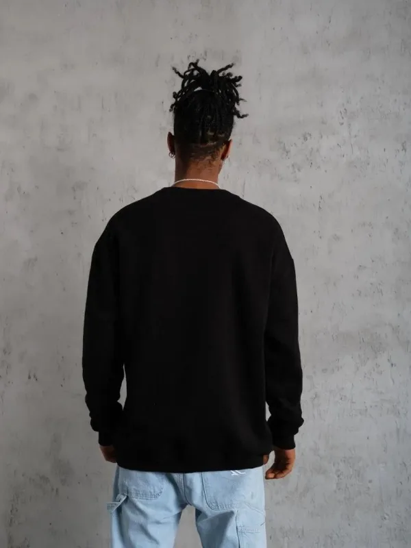 Sweatshirtê Mêran ê Reş, Stûyê Bisîkletê, 3 Têl, Pembû, Çapkirî 2