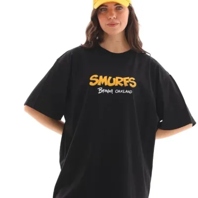 Femeie Tricou Negru Oversize Gât Bicicletă Imprimat 5