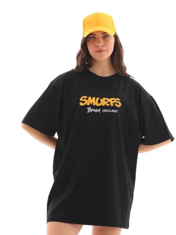 Femeie Tricou Negru Oversize Gât Bicicletă Imprimat 5