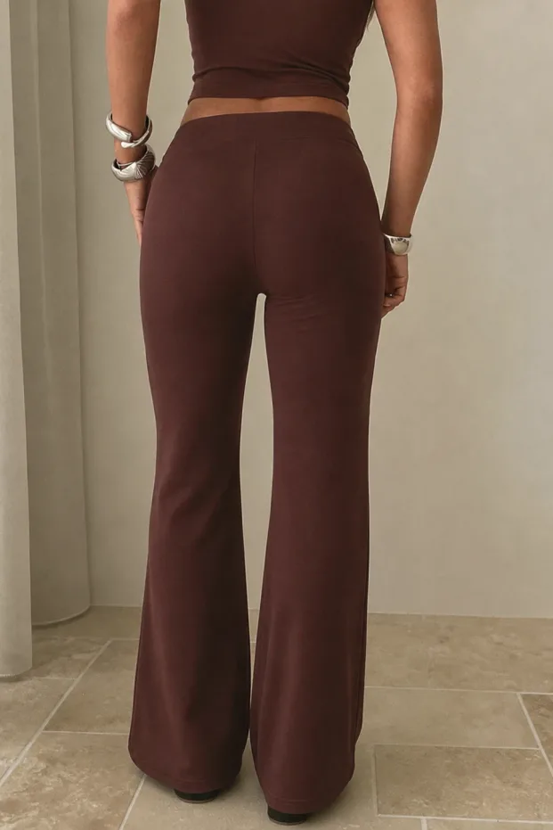 Ženski smeđi modal mekana tkanina kratki rukav crop španjolske nogavice hlače set 3
