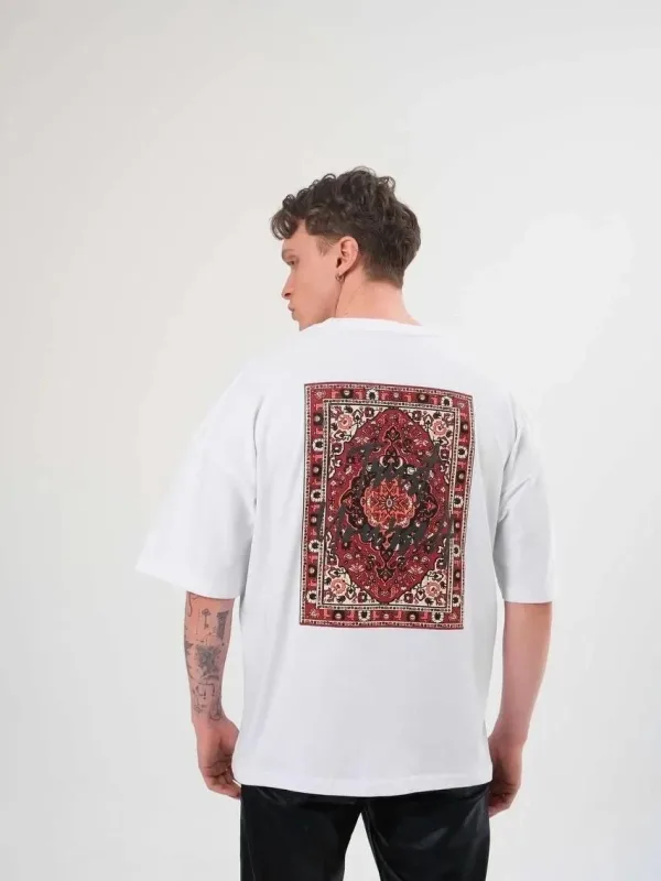 Ανδρικό Λευκό Oversize Ποδήλατο Λαιμό Τυπωμένο Μπλουζάκι 2